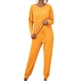 thumbnail image 1 of Mrat Knit Two Piece Outfits for Women Long Sleeve Ribbed Tops Drawstring Pants with Pockets Sweatsuit Set S-2 Yellow XL, 1 of 8