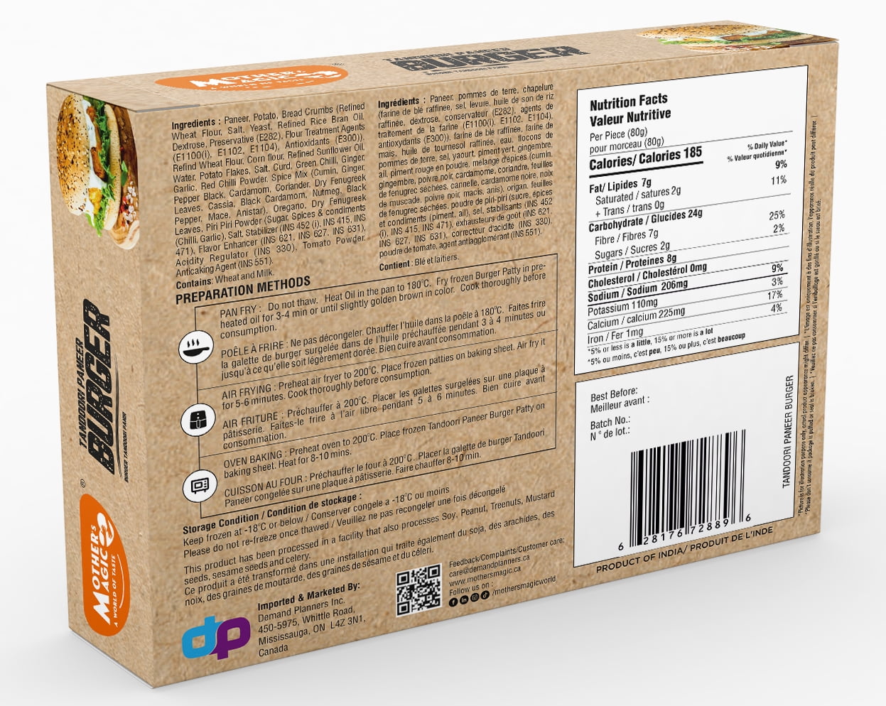 Mother's Magic Tandoori Paneer Patty 320G, Crispy paneer patties with tandoori spices