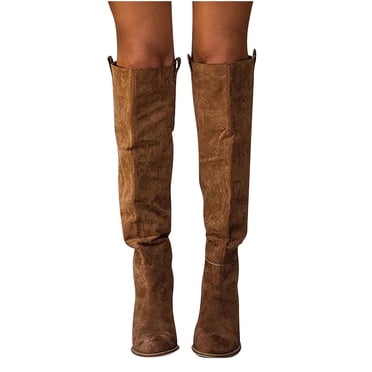 jovati Fashion Women Autumn Long Tube Thick Heel Shoes Boots Knee-length Round Toe Boots