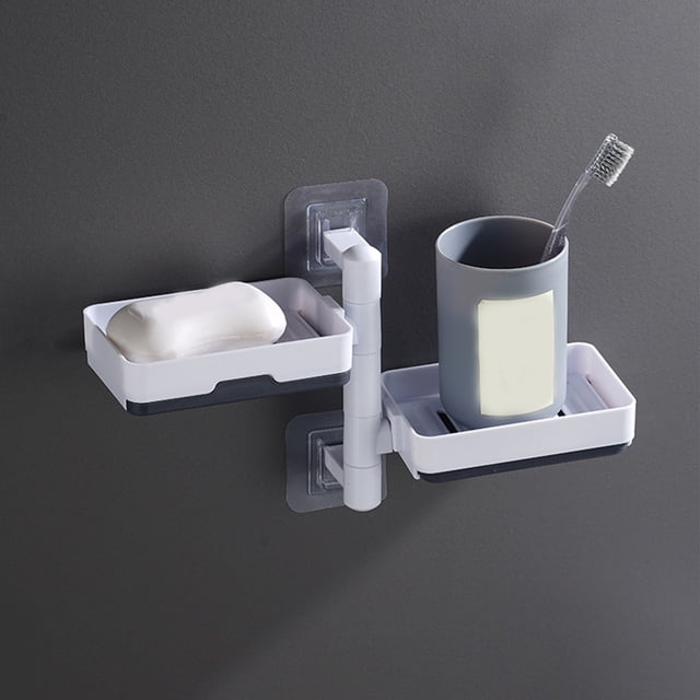 Soap Holder,Soap Travel Container,Bar Soap Container,Leakproof Soap Case,Bathroom Soap Dishes,Soap 2-Layer Self-Adhesive Soap Dish Wall Mounted Rotatable Soap Box Storage for Bathroom Kitchen