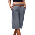 thumbnail image 2 of Yanlir Women's Summer Solid Color Zipper Button Pockets Shorts Solid Color Elastic Waist Knee Length Half Short Pants, 2 of 6