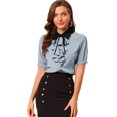 thumbnail image 1 of INSPIRE CHIC Chemise de Travail pour Femme à Col Contrastant, à Nouer, à Volants sur le devant, à Boutons, à Manches Courtes, 1 of 6