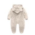 thumbnail image 3 of AherBiu Infant Rompers Fleece Hooded Jumpsuits Zip up Bodysuits Fall Winter Solid Color Warm Fuzzy Newborn Baby Clothes Sets, 3 of 3