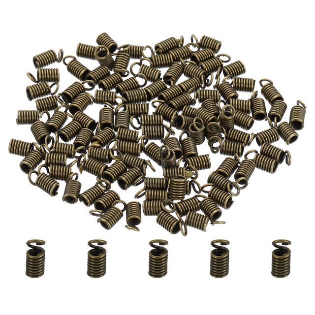 Unique Bargains Embouts de Cordon, 100 Pcs Embouts de Ressorts en Métal 4x9 mm Embouts de Bobine à Sertir Embouts Ton Bronze