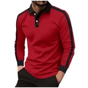 FhsagQ Chemises Homme Chemise Hommes Chemise Tops Super Fit Couleur Homme Bouton Bloqué up Vêtements de sport avec Long Sleeved Design T Chemise Homme Cheshirt Tops Polyester Rouge S