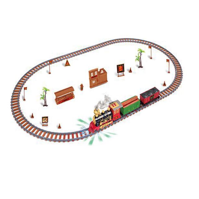 PVCS Toy Train Set With Lights And Sounds Steam Smoke Christmas Train Set Railway Tracks Battery Operated Toys Gift For Kid Gift for Kids