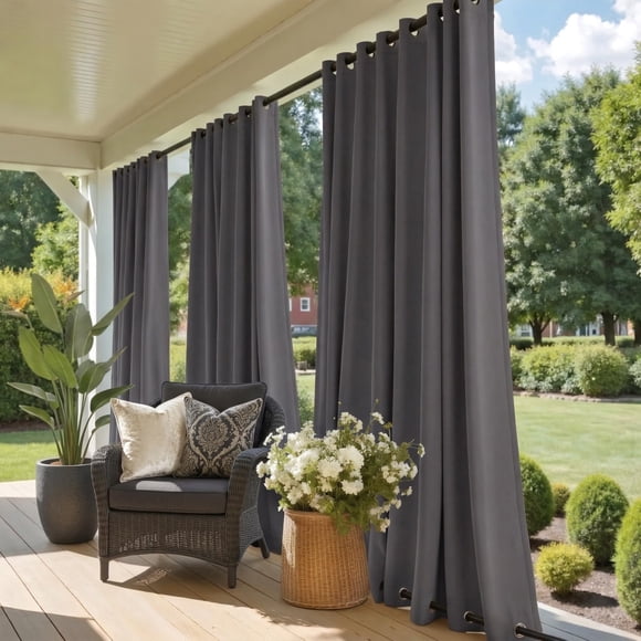 NICETOWN Grey Blackout Outdoor Curtains for Patio, Grommet Top and Bottom Rustproof Heavy Weight Windproof Drapes, Keep Privacy for Porch,