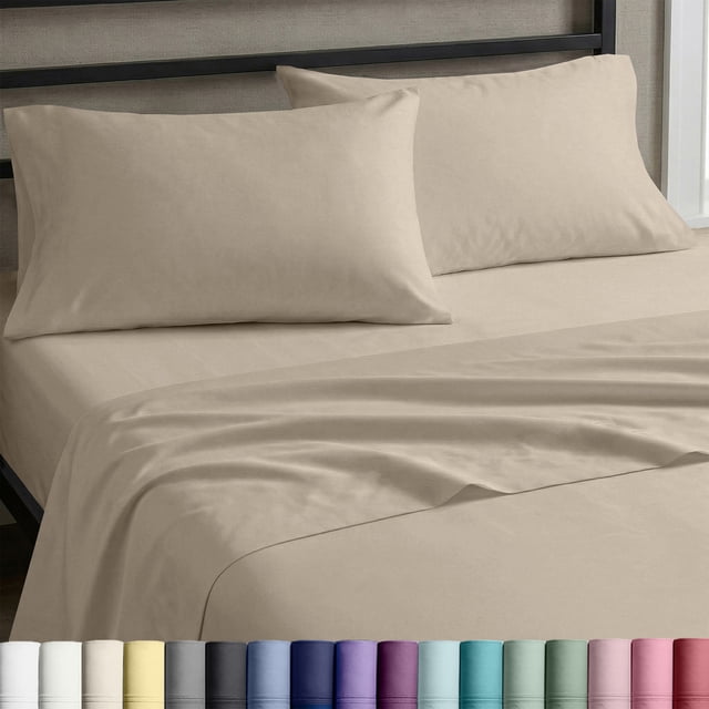 California Design Den Double Sheet Set - 100% Cotton Sateen, Soft & Breathable - Beige (Warm Taupe)