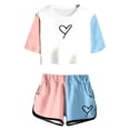 thumbnail image 1 of Hiiyo Big Girls Clothes Outfits Color Block Short Sleeve Top and Shorts Set, 1 of 4