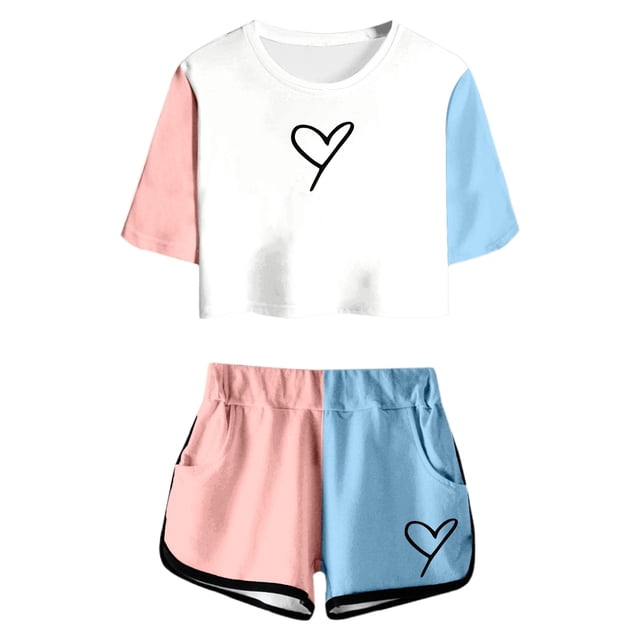 Hiiyo Big Girls Clothes Outfits Color Block Short Sleeve Top and Shorts Set