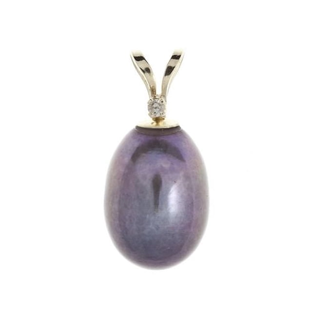 Pendentif en Diamant Perle Noire en or 14 Kt avec une Perle Ovale Lisse Gris-Noir d'Eau Douce Sertie d'Un Diamant de 0,01 ct dans une Bélière Dorée, Mesurant de 0,5 à 0,75 Pouces, Idéal pour le Quotidien Ou pour Compléter un Style Classique.