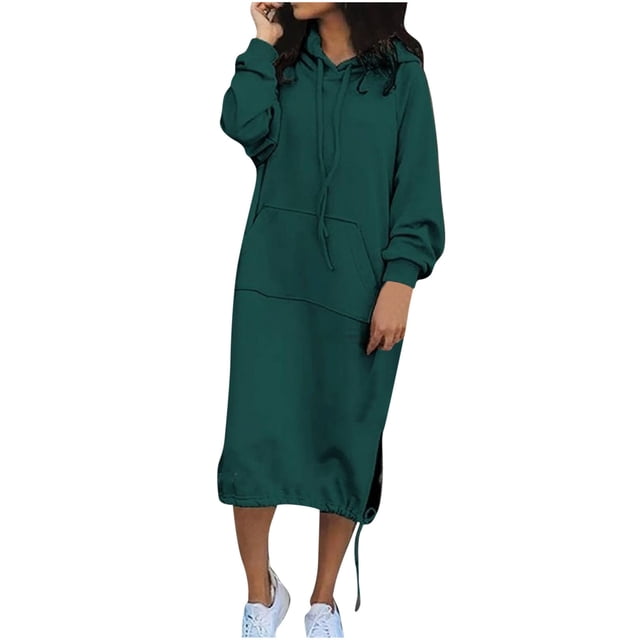 Pisexur Robe Chandail pour Femmes à Capuchon Longue Tunique Robe Unie Chandail Ample Chandail à Capuchon Hauts Grande Taille