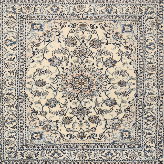 Ahgly Company Tapis d'Intérieur Carré Traditionnel Vanille Médaillon Doré, 10 Pieds Carré