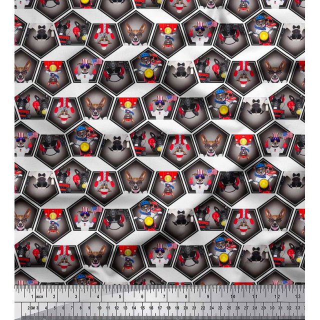 Soimoi Cotton Voile Fabric Geometric & Dogs Patchwork Fabric Prints by Yard 42 Inch Wide