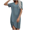 thumbnail image 2 of Pisexur Robe à Manches Courtes Col Rond Mode Femmes Été Manches Courtes Décontractée Robe Col Rond Confort Ample Ameublement Maison Couleur Col en V Plissé Polyvalente Slim Robe Femmes, 2 of 4