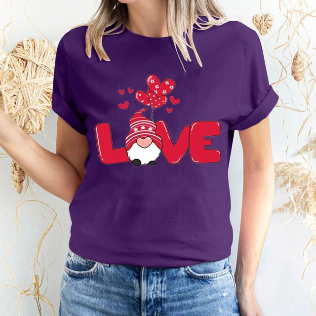 Pisexur Valentines Day T-shirt Top T-shirt à Manches Courtes Imprimé Amour de la Saint-Valentin pour Femmes Haut à Manches Courtes Col Rond Haut/chemise