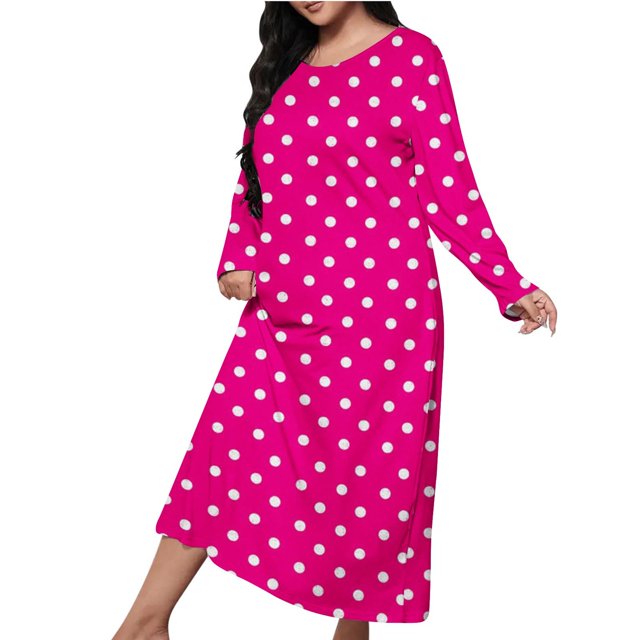 Erwazi Chemises de Nuit pour Femmes Maxi Col Rond Manches Longues Pyjama Confortable Imprimé Ample Doux Décontracté Robe de Nuit Douillette