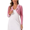 thumbnail image 1 of INSPIRE CHIC Women's Open Front Long Sleeve Lapel Collar Open Front Cropped Velvet Shrug Pink S, 1 of 4