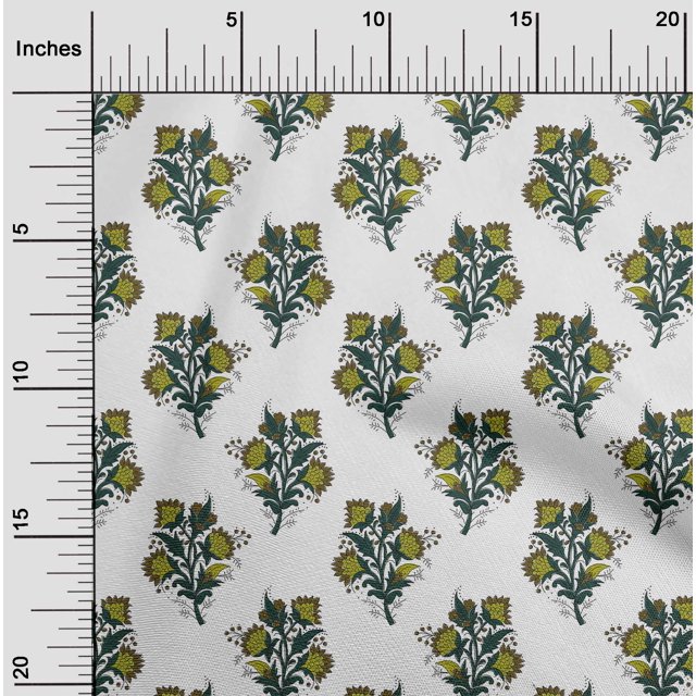 oneOone Polyester Lycra Fabric Leaves & Floral Block Print Sewing Fabric BTY 56 Inch Wide
