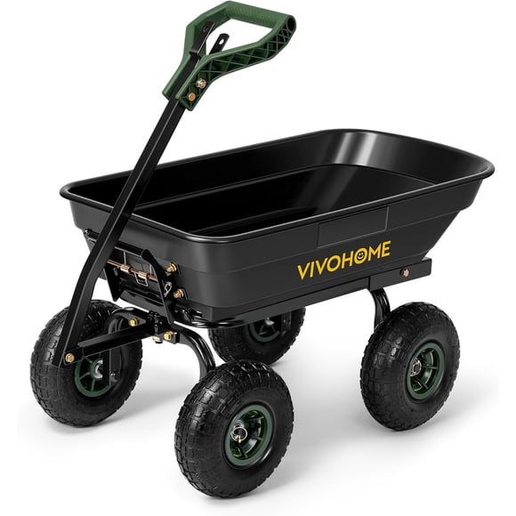SPECSTAR Chariot-Benne de Jardin en Poly de 4 Pi3, 660 Lb, avec Poignée Convertible 2-en-1, Roues Tout-Terrain de 10 Pouces, Système de Déverrouillage Rapide, Remorque Utilitaire Robuste pour Cour, Aménagement Paysager, Entrepôts