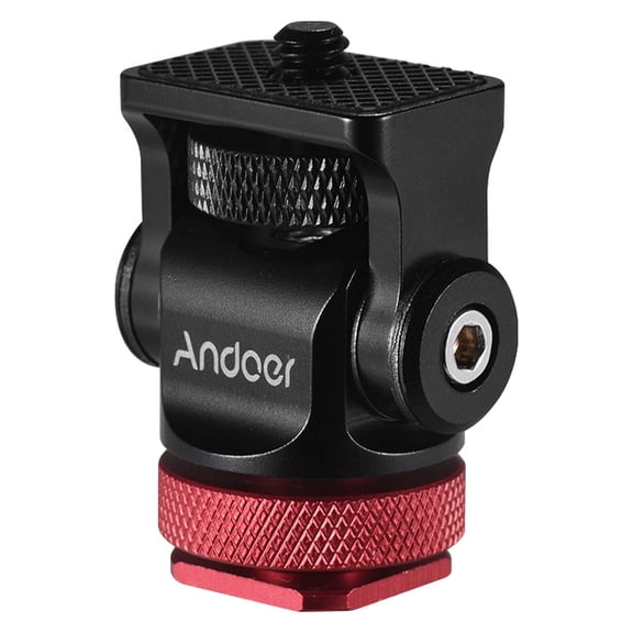 Andoer 180° Rotary Mini Ball Head Ballhead Hot Flash Shoe Mount Adapter 1/4 Inch Screw with Wrench for DSLR Camera Microphone LED Video Light Monitor Tripod Monopod