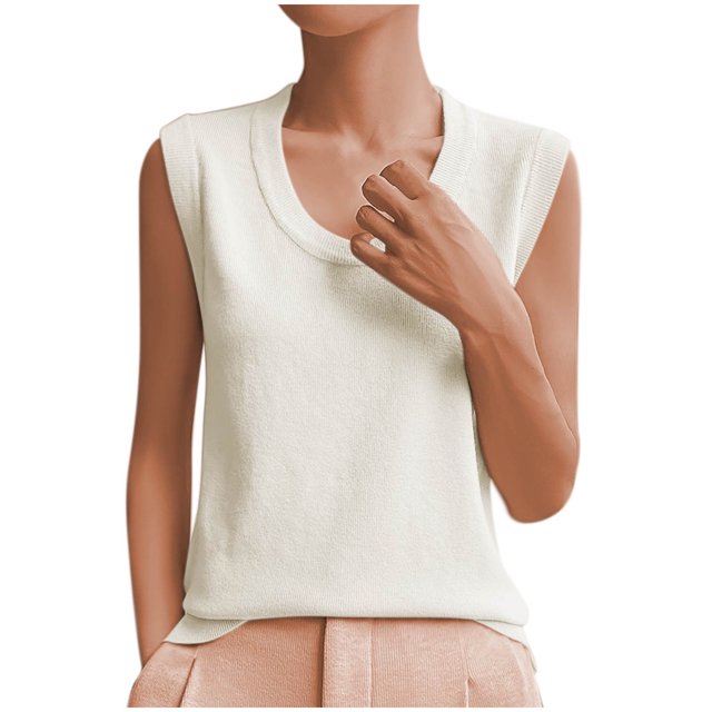Plebaso Ribbed Tank Tops for Women Crew Neck Sleeveless Knit Shirts Solid Color Loose Summer Casual Tops