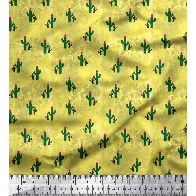 Soimoi Rayon Crepe Fabric Cactus Tree Decor Fabric Printed Yard 46 Inch Wide