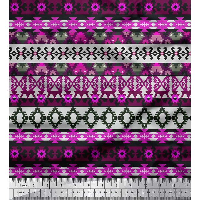 Soimoi polyester Crepe Fabric Aztec Southwestern Print Sewing Fabric Yard 42 Inch Wide