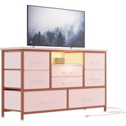 Ourlova Jojoka 8-Drawer LED Dresser TV Stand with Power Outlet for 55 TV Wide Storage Chest for Bedroom Living Room Entryway Wood Top Console Table with 22 Light Modes