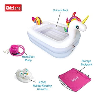 Kidzlane Unicorn Pool for Kids with Unicorn Pool Toys | Small Inflatable Kiddie Pool Includes Pool Toys, Pump, Carrying Bag | Toddler Blow Up Swimming