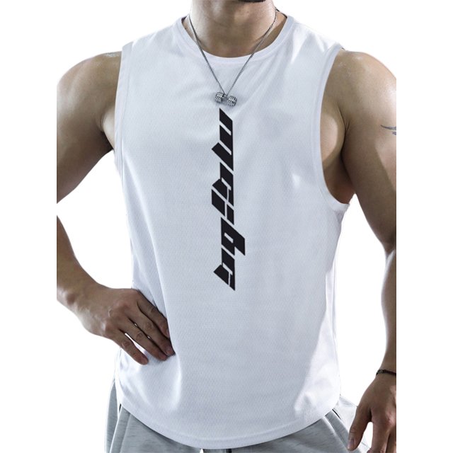 Summer Men's Sports Vest Letter Printed Round Neck Sleeveless Quick-Dry Workout Tank Tops