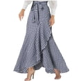 thumbnail image 1 of Besolor Women's Plus Size Plaid Maxi Skirt High Waisted Tie Knot A-Line Irregular Ruffle Hem Long Skirt, 1 of 6