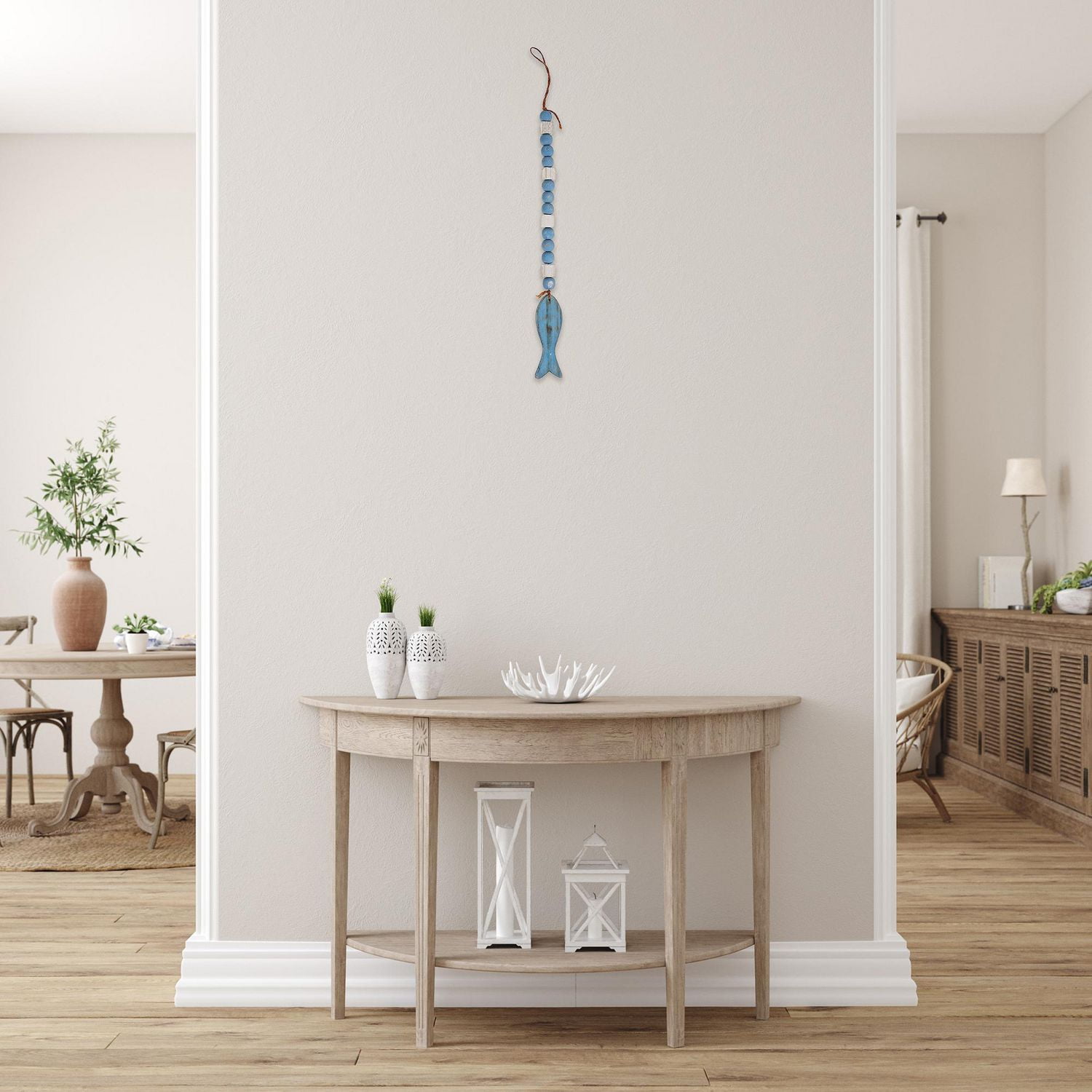 IH Casa Decor Wood Garland Perlé Avec Du Poisson 17" - Ensemble De 2