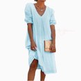 thumbnail image 1 of EQWLJWE Robes d'Été pour Femmes 2023 Robe Longue Plissée Décontractée à Manches Mi-Longues en Coton et Lin pour Femmes 2023, 1 of 6