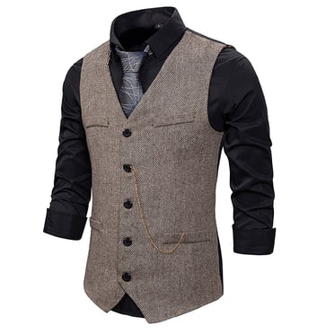 HWRETIE Men Casual Suit Vest Fashion Solid Color Waistcoat For Business Party Wear