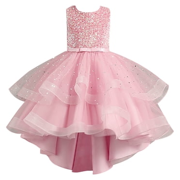 AJIWYH Robe de Demoiselle d'Honneur pour Fille, Élégante en Dentelle, Robe de Baptême et de Mariage, Robes de Fête, Rose Pâle, 3-4 Ans