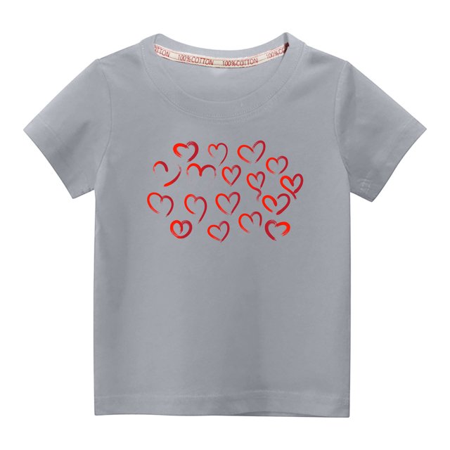 Penkiiy T-shirt en Coton pour Tout-Petits Garçons Filles Mode Mignon Col Rond Imprimé Saint-Valentin Manches Courtes 4-5 Ans Gris