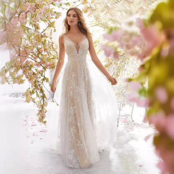 Wedding Dresses Sleeveless Lace Wedding Maxi Dress Banquet Evening Dresses