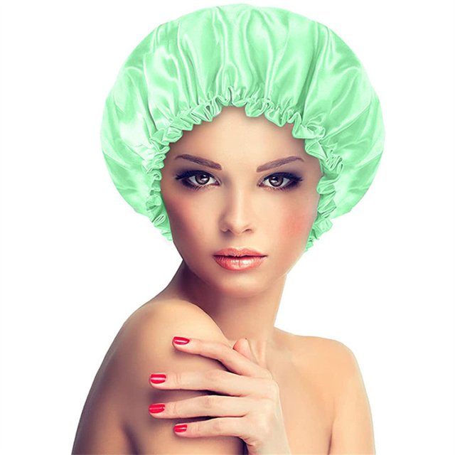 Satin Bonnet Sleeping Cap Double Layer Elasticated Trim Soft Night Hat for Woman