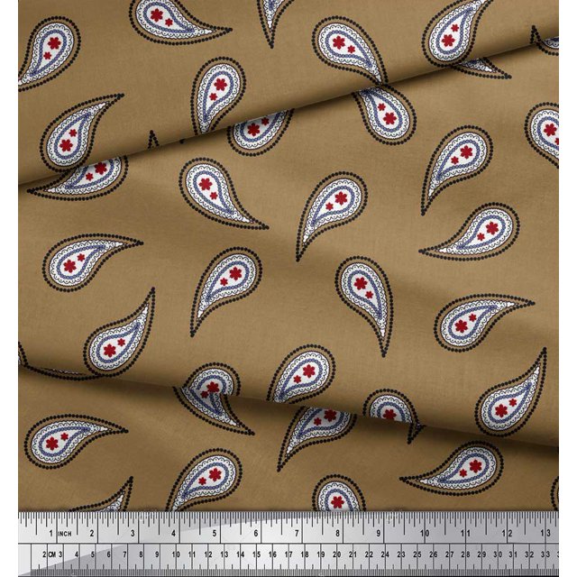 Soimoi Brown Poly Georgette Fabric Floral & Paisley Print Fabric by the Yard 52 Inch Wide