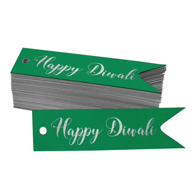 Inkdotpot Real Silver Foil Happy Diwali Tags Favor Hang Paper Tags 100 Pieces