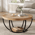 thumbnail image 1 of Fnova Coffee Table with 2 - Tier Storage, 32" Round Wood Coffee Table with Metal Legs, Modern Rustic Style Center Table for Living Room, Warm Brown and Black, 1 of 10