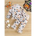 thumbnail image 3 of SUNSIOM Kid Girl Halloween Pajamas Set, Pumpkin Print Long Sleeve Button Down Ruffle Tops Elastic Waist Pants 2 Piece Set, 3 of 6