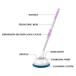 Nettoyeur de plancher rotatif sans fil, Mop à linge automatique en verre avec tampons de frottement, 180° Tête, USB Remboursable, 90 Min. 1380 x 170 x 100 mm