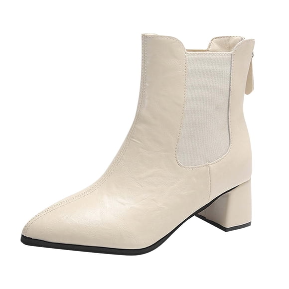 LOVZFMLL Bottes pour Femmes Bottines Chelsea à la Cheville Bout Pointu Antidérapantes Talon Bloc Bas Cuir Décontractées Bottes d'Automne Hiver