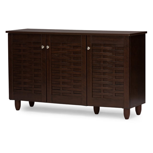 Baxton Studio Armoire de Rangement pour Chaussures d'Entrée Moderne et Contemporaine à 3 Portes en Bois Brun Foncé Winda