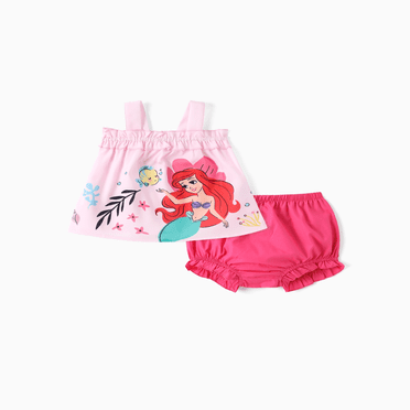 Disney Disney Princess Baby 2pcs Ariel/Rapunzel/Belle/Cinderella/Tiana/Snow White Floral Ruffled Smocked Sleeveless Top And Bloomer Shorts Set