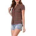 thumbnail image 4 of INSPIRE CHIC Women's Plaid Shirts Point Collar Button Down Blouses XL Red Yellow, 4 of 6
