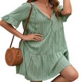 thumbnail image 4 of Women Short Sleeve Loose Dress with A-line Version  Simple Style Solid Color V-neck Summer Clothing, 4 of 6