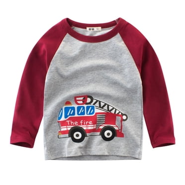Zanarzt Boys Undershirts Toddler Kids Baby Boys Girls Cars Print Long Sleeve Crewneck T Shirts Tops Tee Clothes for Children Wine,1-2 Years